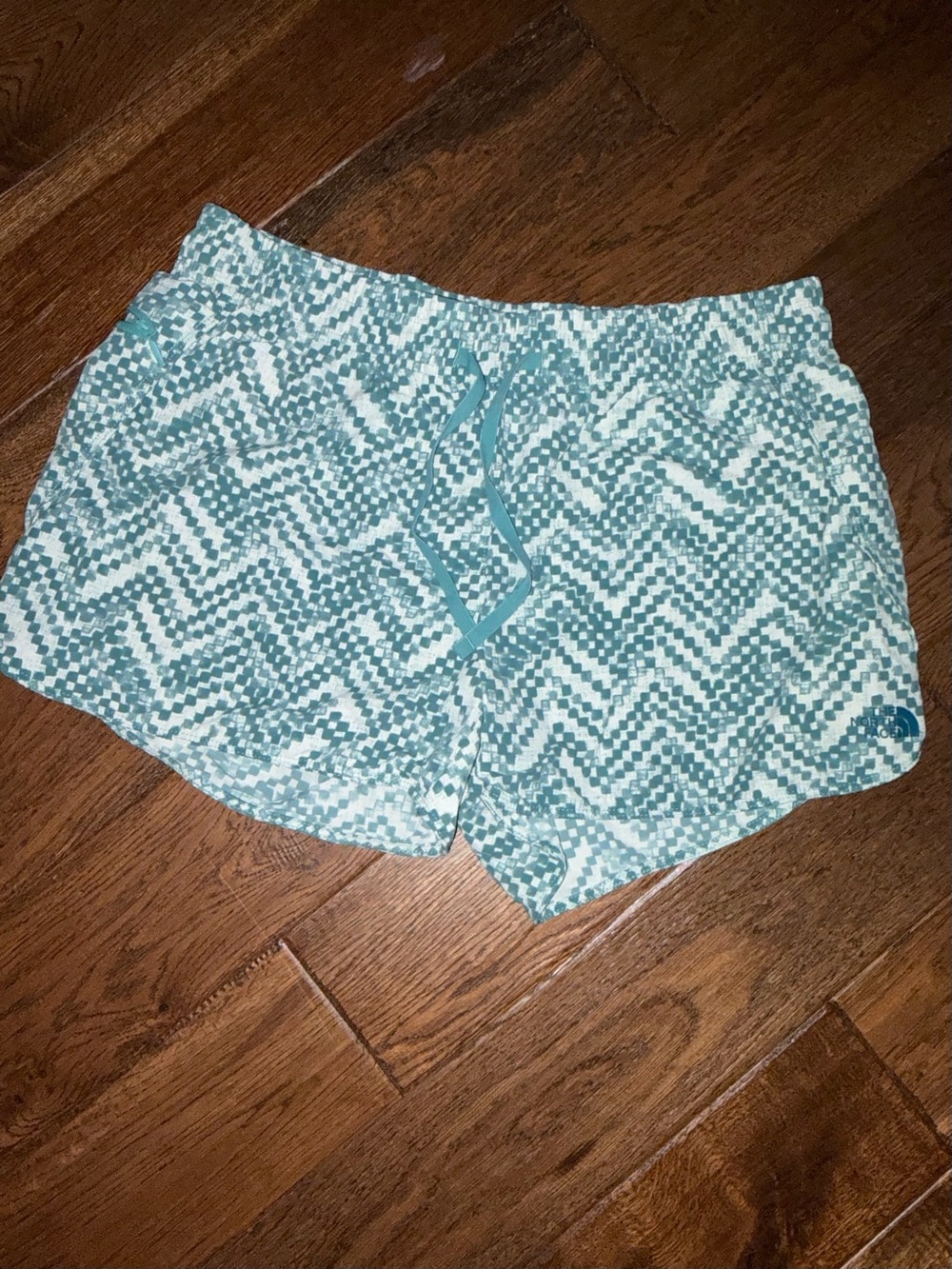 The North Face Teal and White Chevron Athletic Shorts